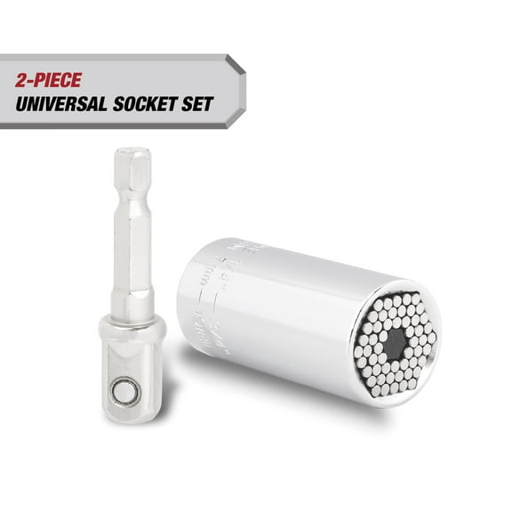 Hyper Tough 2-Piece Universal Socket with Power Drill Adaptor, Fits 1/4-3/4 inch
