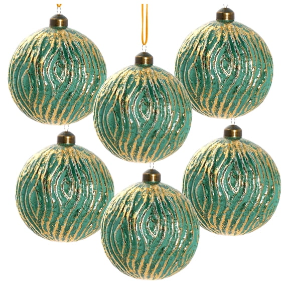 D3.9" Christmas Ornaments, Glass Decorative Hanging Christmas Tree Ornaments for Holiday Party Decorations, Set of 6 Green   Glass