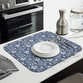 thumbnail image 3 of Blue Pioneer Flower and Paisley Pattern Dish Drying Mat for Kitchen 1 Pack, Ultra Absorbent Microfiber Dishes Drainer Mats,16"x18", 3 of 6