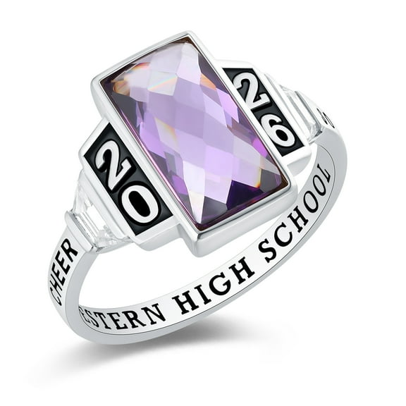 Mementos PJM Custom 10kt White Gold Class Ring for Women High School College-Checkboard