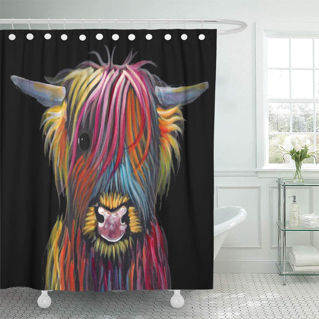 Cynlon Black And White Highland Cow, Bull Shower Curtain