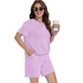 thumbnail image 3 of Asklazy Two Piece Sets for Women Summer Travel Vacation Outfits Pleated Short Sleeve Lounge Sets,Mother‘s Day,Light Pink,S, 3 of 9