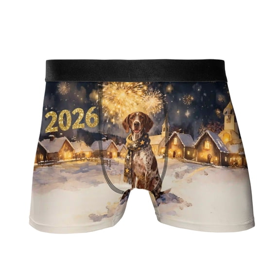 German Shorthaired Pointer Happy New Year 2026 with Fireworks on New Year's Eve All Over Print Boxer Briefs Underwear for Men Dad GSP Lover Dog Gift - 12022