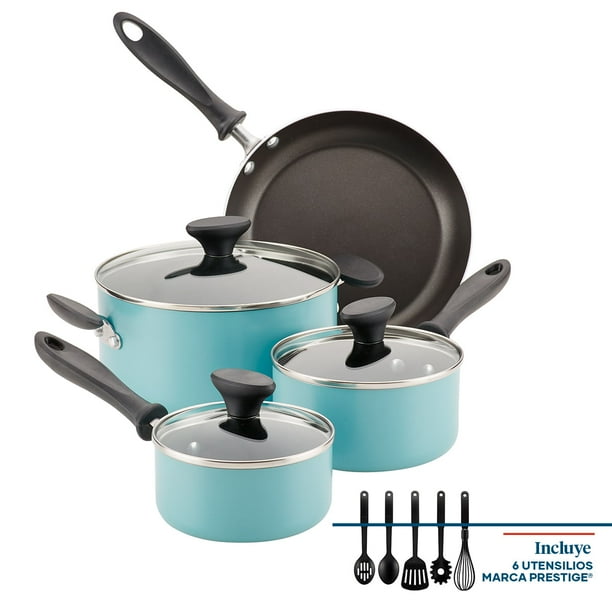 Juego de Ollas Farberware Realiance 12 pzs. Aluminio. Antiadherente. Azul Aqua