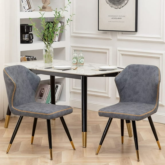 Andeword Modern Upholstered Dining Chairs Set of 2 Armless Faux Suede Side Chairs for Dining Room Living Room Accent Leisure Chair Home Desk Chair with Metal Legs Dark Gray