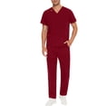 thumbnail image 2 of Scrubs for Men Set Solid Medical Uniform Stretch V-Neck Scrub Top & Jogger Pant with Pockets XXL 01-Red, 2 of 3