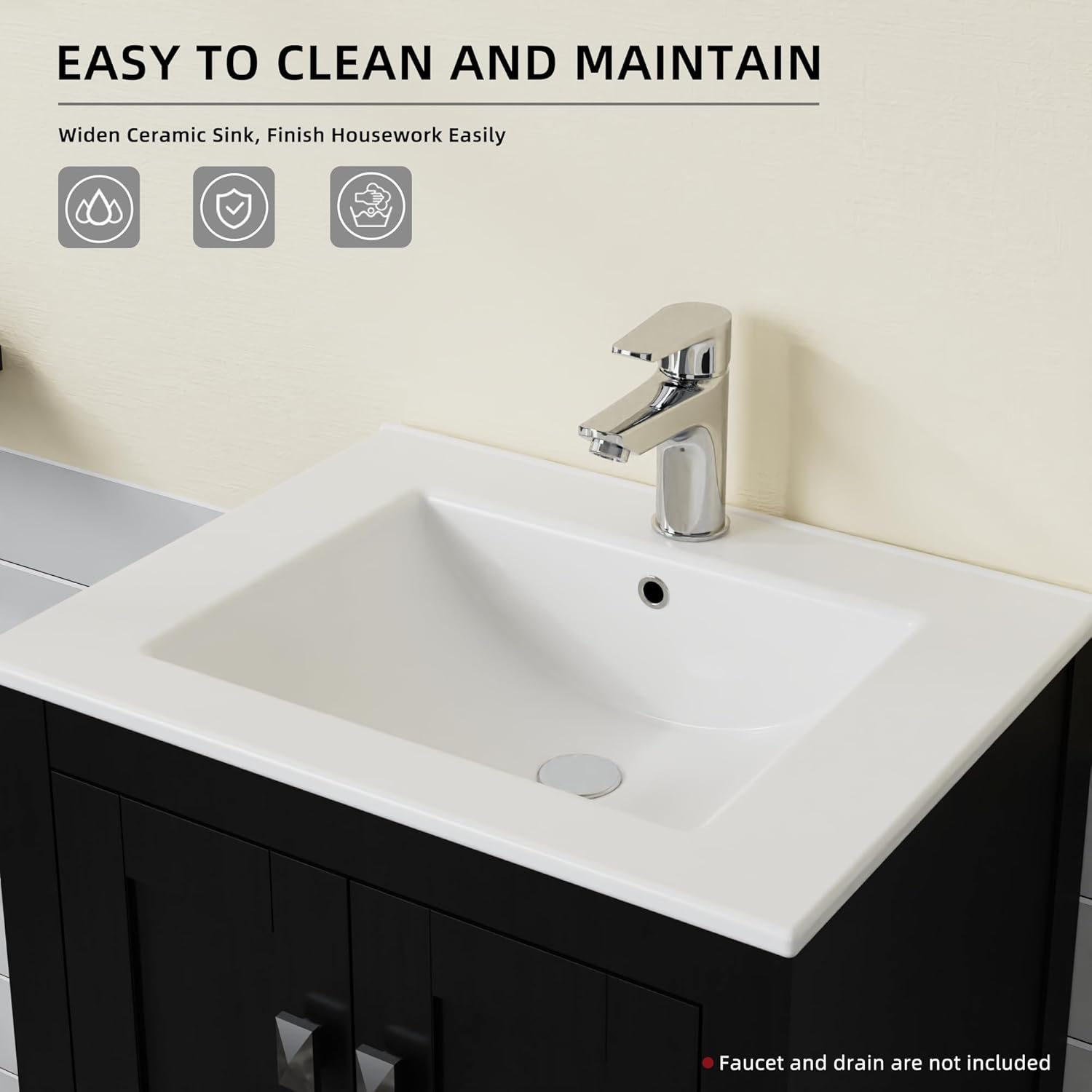 Goodyo 20 inch Bathroom Vanity Sink Combo, Black Bathroom Cabinet with White Sink Top, Black Water-Grain Ripple Pattern