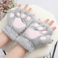 thumbnail image 5 of Women Cartoon Cat Claw Gloves Thickened Plush Lovely Style Bear Paw Exposed Fingers Half Winter Mittens Warm Girls Gift Gloves (F), 5 of 6