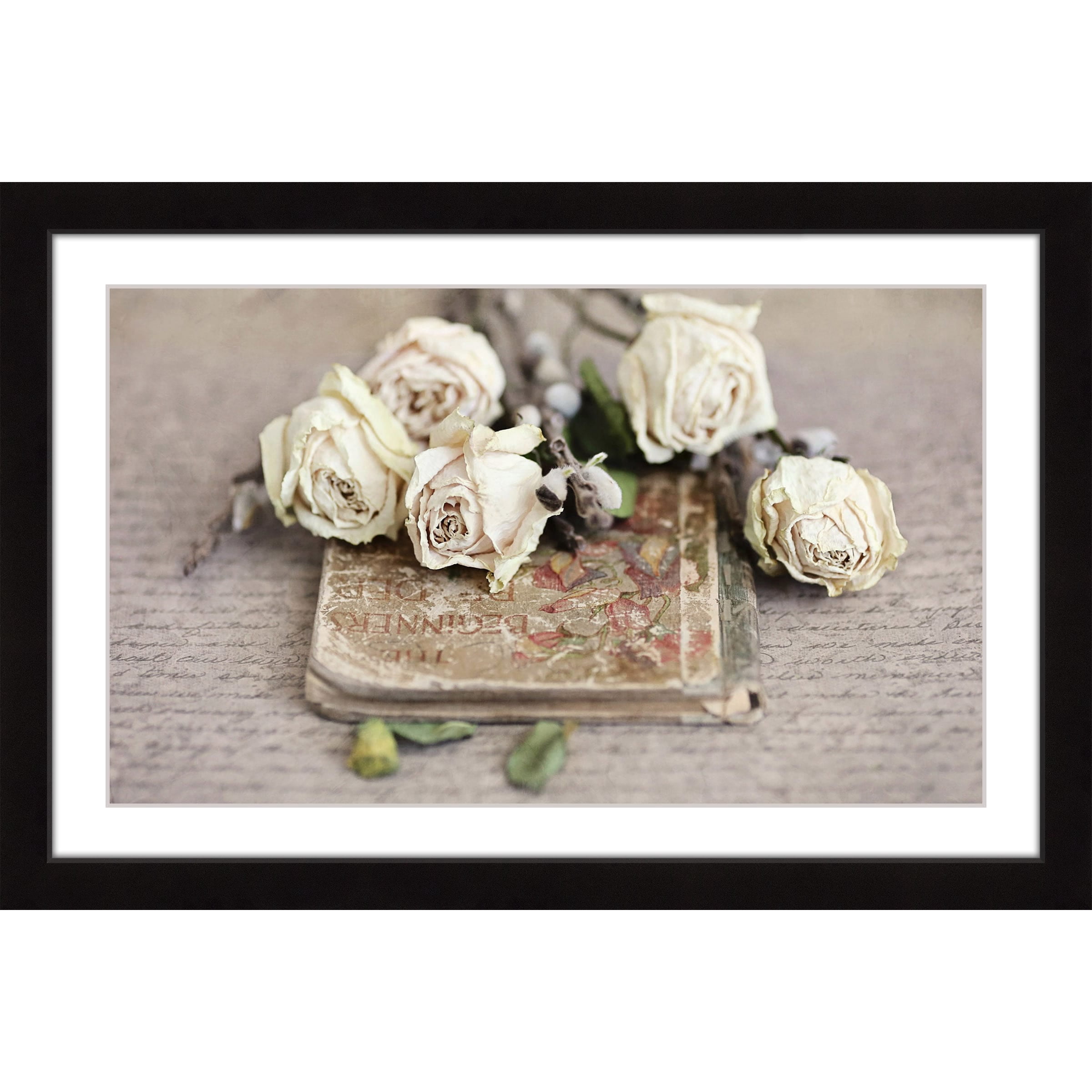 "Vintage Book and Roses" Framed Painting Print