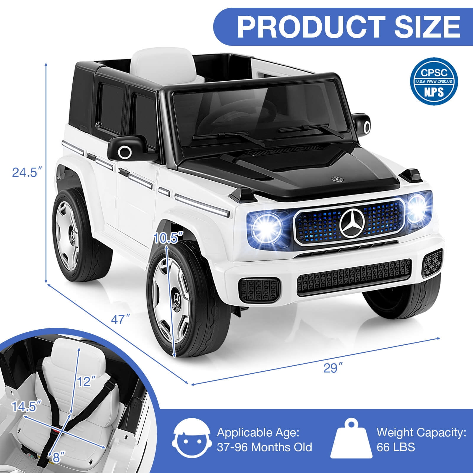Infans Licensed Mercedes-Benz EQG Kids Ride On Car w/ Remote Control Detachable Battery