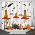 thumbnail image 1 of Whimsical Autumn Shower Curtain with Trees, Turkey, Pumpkins & Hot Air, 1 of 4
