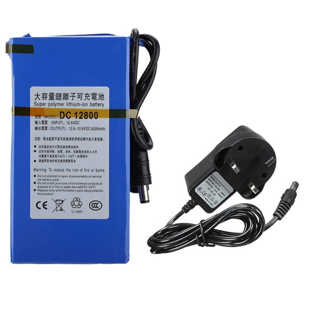 Batería de litio de polímero de gran capacidad DC 12800 8000mAH con fuente de alimentación Reino Unido 110-240V