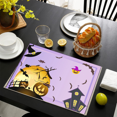 thumbnail image 5 of Set of 4 Happy Halloween Placemats - 12x18 Inch Linen Dining Table Mats with Horror Graffiti, Dark Style Lighthouse, and Fairy Tale Castle Designs for Seasonal Kitchen and Dinner Party Decor, 5 of 5