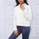 thumbnail image 3 of Neewe Women's Casual Long Sleeve Lapel Zipper Sweatshirt Drawstring Loose Pullover Tops Blouse Hoodless Sweatshirt, 3 of 7