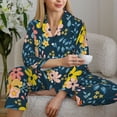 thumbnail image 6 of Yiaed Blue Floral Print Pajamas Women's Long Sleeve Sleepwear Soft Button Down Loungewear Pjs Lounge Set Nightwear Womens Pajama Pants-Small, 6 of 7