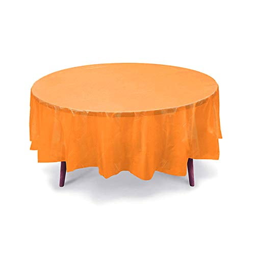 5 Pack 84" Orange Round Plastic Table Cover, Party Table Cover