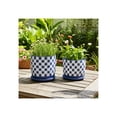 thumbnail image 2 of Round Checker Pattern Saucer Planters for Garden Decor - Ceramic Planter for Home and Living Room Decor - Sleek Flower Pots for Indoor and Outdoor Plants - Set of 2, 6", 5", Blue & White, 2 of 10