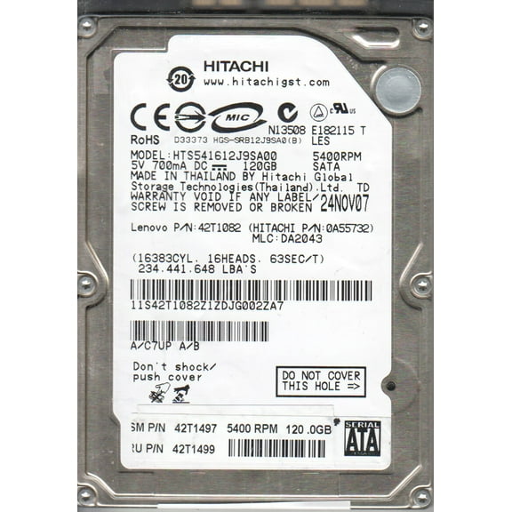 HTS541612J9SA00, PN 0A55732, MLC DA2043, Hitachi 120GB SATA 2.5 Hard Drive