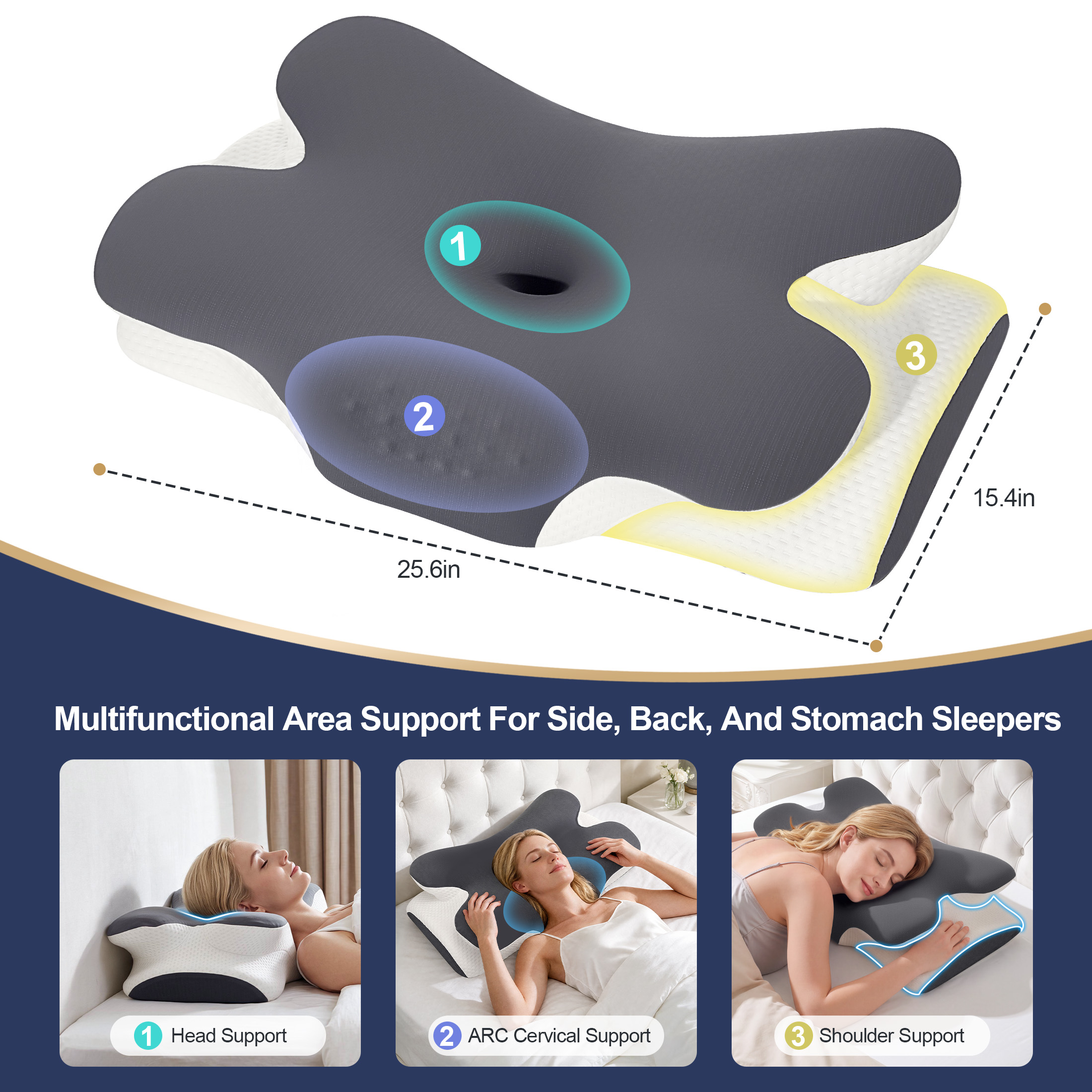 Vipuse Memory Foam Cervical Neck Support Pillow photo 5