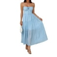 thumbnail image 2 of Women Casual Summer Maxi Sundress Spaghetti Strap Bow- Tie Flowy Boho Beach Long Dress 2025 Blue L, 2 of 7