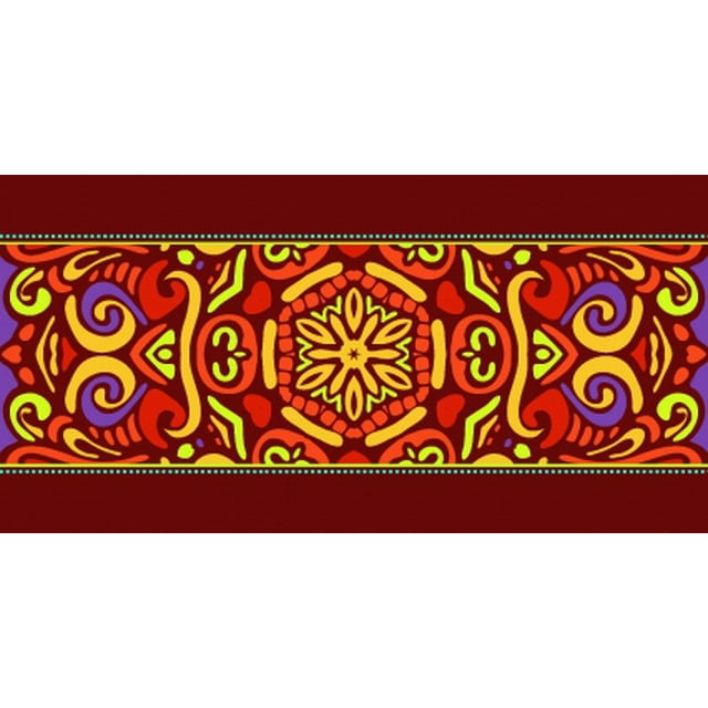 IBA Indianbeautifulart Rayures Rouges et Mandala Lacets Décoratifs en Tissu pour Artisanat Tissu en Velours Imprimé Bordure de Couture Ruban Bordure 9 Yards 3 Pouces