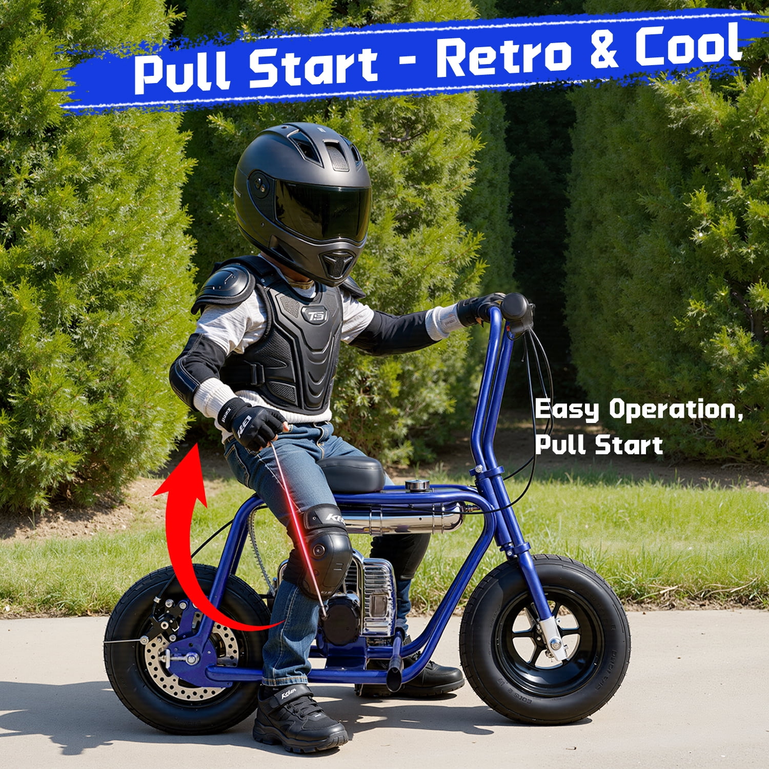 TOXOZERS 50cc Mini Bike, Gas-Powered Mini Dirt Bike with Extra-Wide Seat,Perfect Gift for Kids 8+,25 MPH & 150 LBS Capacity,Blue
