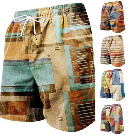 XAOFW Casual Printed Mens Shorts Plaid Vacation Loose Fit Beach Shorts For Men Versatile Bottoms L