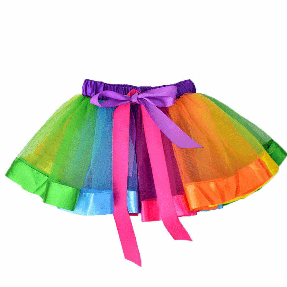 Rainbow Girls Kid Tutu Skirt Tulle Dance Ballet Dress Toddler Rainbow Costume US