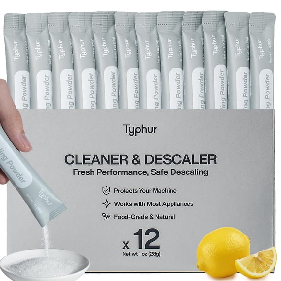 Typhur Nettoyant et Détartrant pour Machine à Glace, 12 Paquets de Poudre d'Acide Citrique Pure, Solution Universelle de Détartrage Sans Danger pour le Nickel pour Machines à Glace de Comptoir, Aussi C