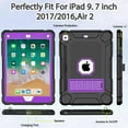 thumbnail image 4 of BMOUO Case for iPad 6th 5th Generation (9.7 inch, 2018/2017), Shockproof Protective iPad 9.7 Case with Built-in Stand/Pencil Holder for iPad 6th/5th Gen, Air 2,Black+Purple, 4 of 7