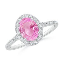 Angara Rings - Natural 1.45 ct Pink Sapphire Halo Ring with Diamonds in Platinum for Women (Size-8x6mm) | September Birthstone Jewelry, Birthday, Anniversary, Jewelry Gift for Women