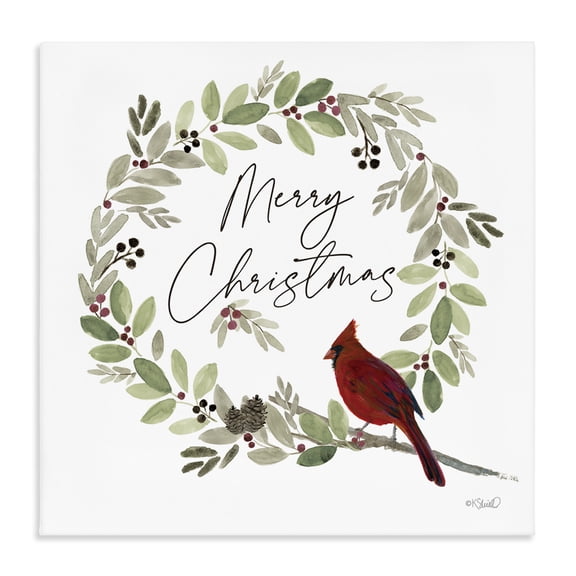 Stupell Industries Farmhouse Merry Christmas Cardinal Canvas Art, 24 x 24, by Kate Sherrill