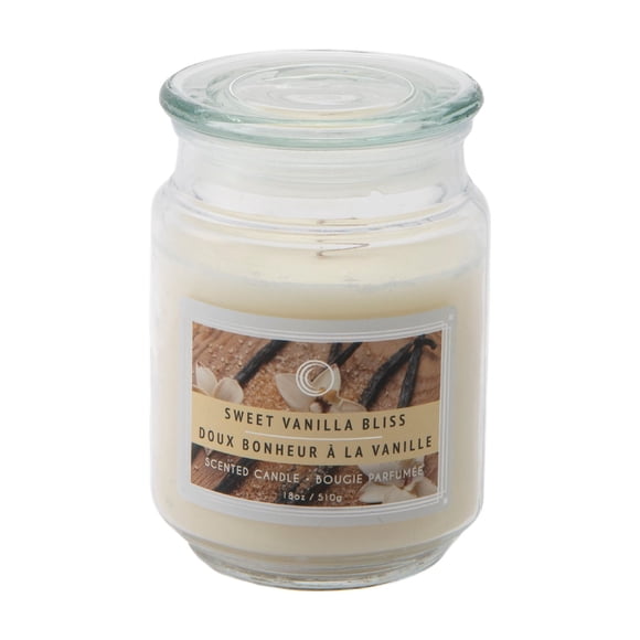 18 Oz Sweet Vanilla Bliss Scented Jar Candle with Glass Lid – Creamy Vanilla Bean & Warm Sugar
