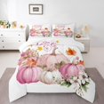 thumbnail image 2 of Manfei Pink Fall Pumpkin Full Size Comforter Sets, Harvest Flower Botanical Bedding Comforter Set, Teens Girls Kids Bedding Sets, Microfiber Bedroom Decor, 3 Pieces, 2 of 8