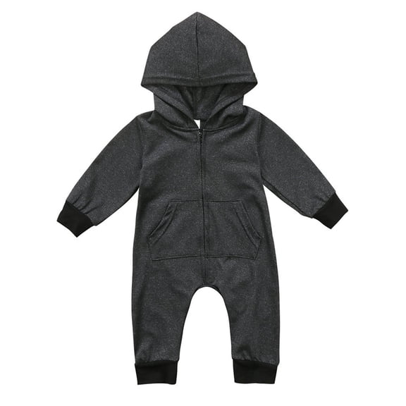 Hirigin Newborn Baby Boy Girl Solid Color Jumpsuit Hoodie Romper Zipper Long Sleeve One Piece Outfits Warm Clothes