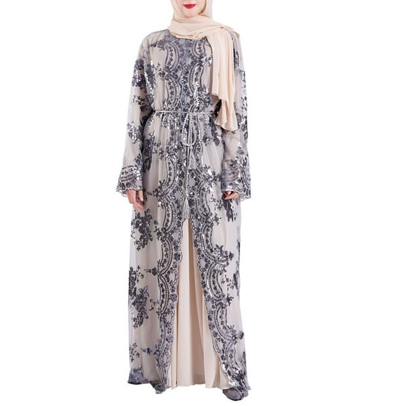 AMERTEER Women Embroidered Sequins Muslim Dress Abaya Islamic Jilbab Cardigan Long Robe