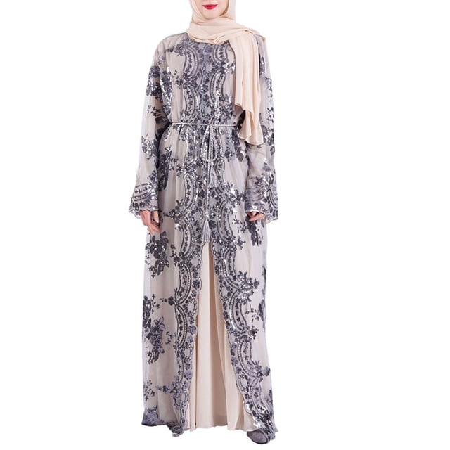 MesaSe Femmes Brodés Paillettes Musulman Robe Abaya Islamique Jilbab Cardigan Longue Robe