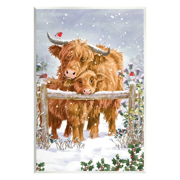 Stupell Industries Winter Cattle Cuddling Snow Scene Holiday Painting Unframed Art Print Wall Art