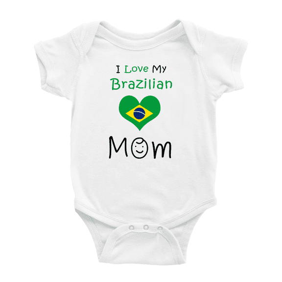 I Love My Brazilian Mom Baby Bodysuit Baby Clothes (White, 0-3 Months)