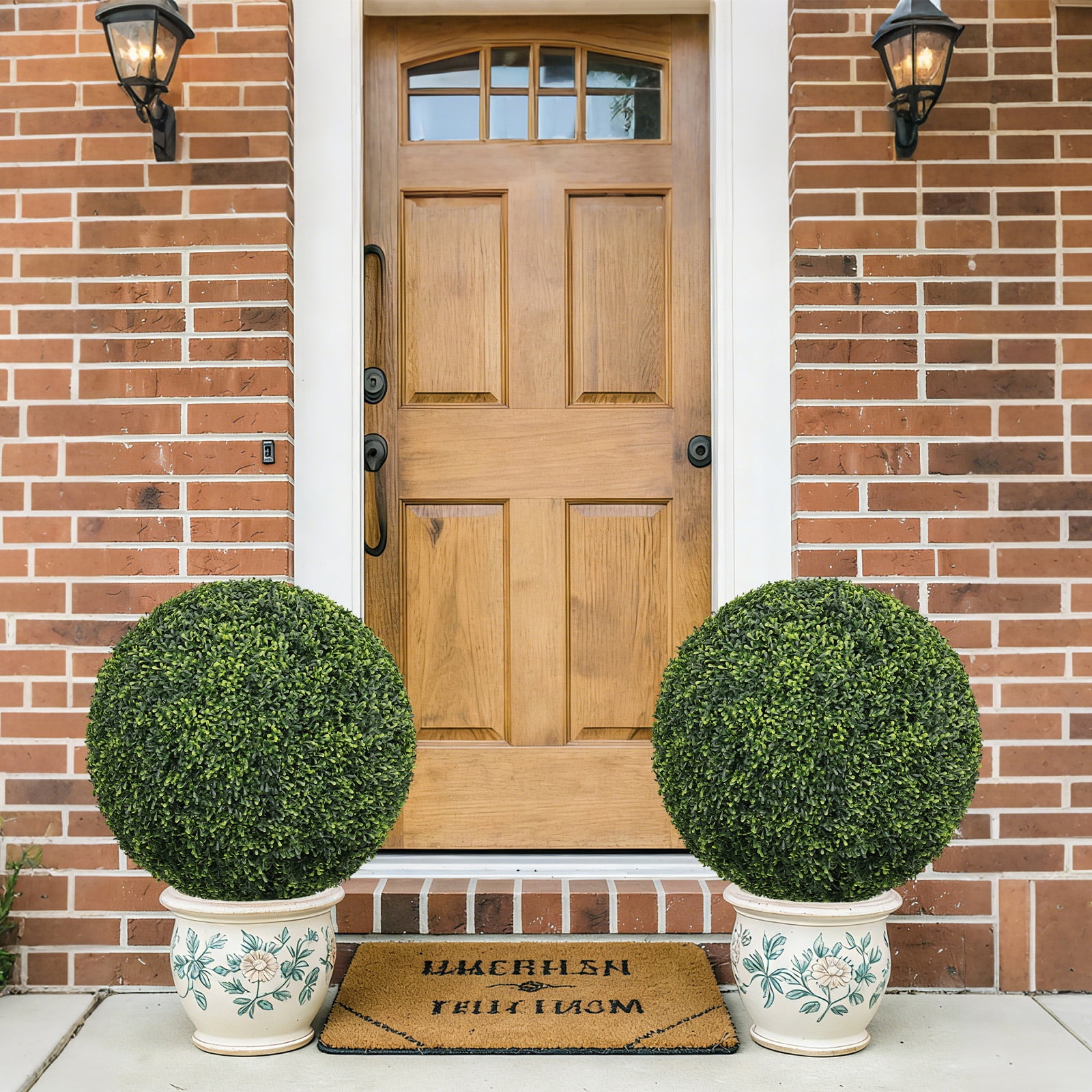 Artificial Topiary Balls, Faux Boxwood Large Green Decorative Spheres for Garden Front Porch Outdoor Landscape, Green