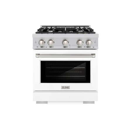 ZLINE 30 in. 4.2 cu. ft. Dual Fuel Range with 4 Burner Gas Cooktop and Electric Convection Oven in Stainless Steel with White Matte Door (HDR-WM-30)