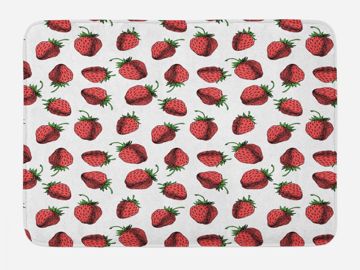 Red and Green Bath Mat, Vibrant Hand Drawn Strawberry Pattern Fresh ...