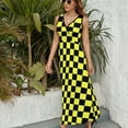 thumbnail image 4 of Maxi Dress Vintage Check Print Dress Black And Yellow Sexy V Neck Boho Beach Long Dresses Street Fashion Big Size Clothes, 4 of 7