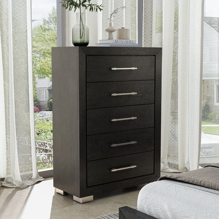 Furniture of America Bennett Modern Solid Wood 5-Drawer Vertical Dresser, Black
