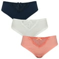 thumbnail image 2 of Curve Muse Women’s Brief Bikini Underwear Panties with Lace-3 Pack-Navy,Coral,Cream-L, 2 of 7