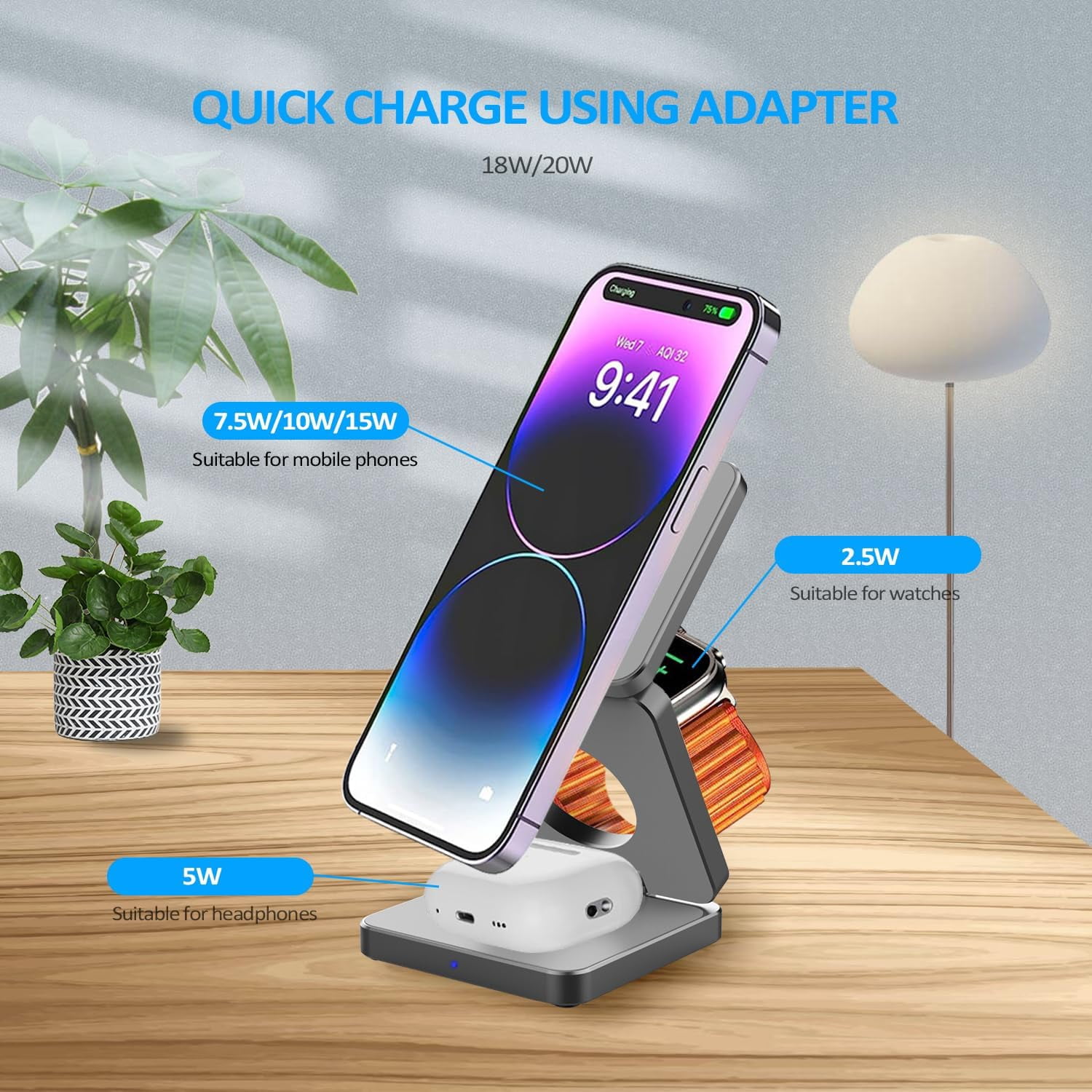 YXELECT 3 in 1 Magnetic Wireless Charger Compatible for iOS Phones/Earbus/Watches,Charging Station for All Smartphones,Smartwatches & Earbuds,Portable Travel for Multiple Devices