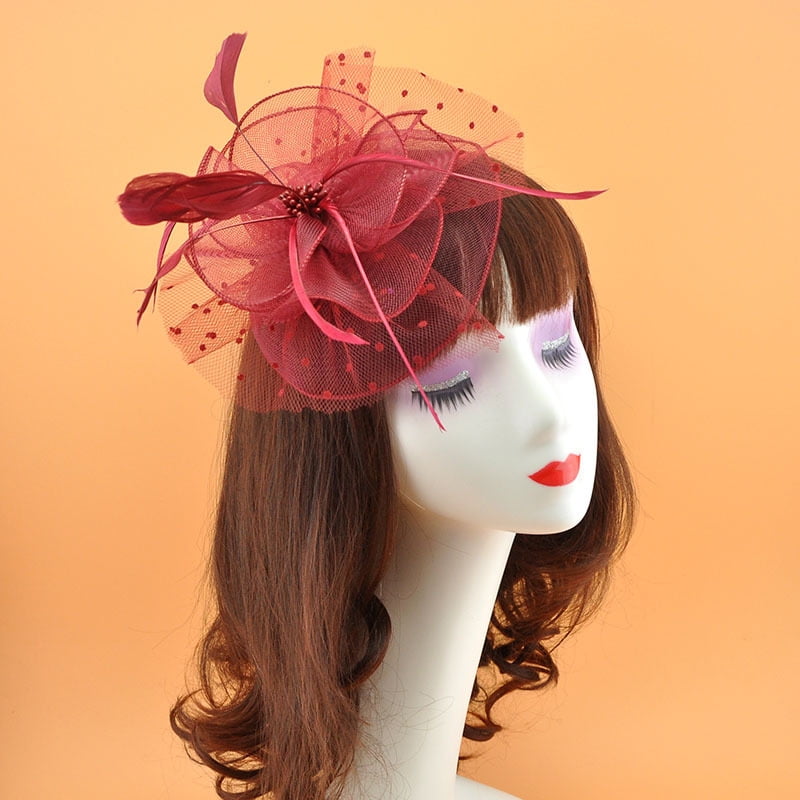 Headwear for Women or Girl Mesh Tea Party Wedding Headpiece Feather Fascinator Hat with Hair Clip
