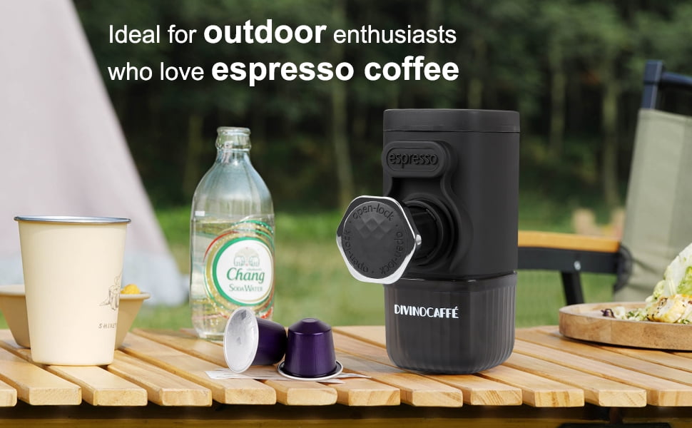 Mini Espresso Machine, Portable Espresso Maker Compatible for Capsules and Coffee Powder, Small Travel Coffee Maker, Manually Operated, 15 Bar Pressure, Perfect for Camping.