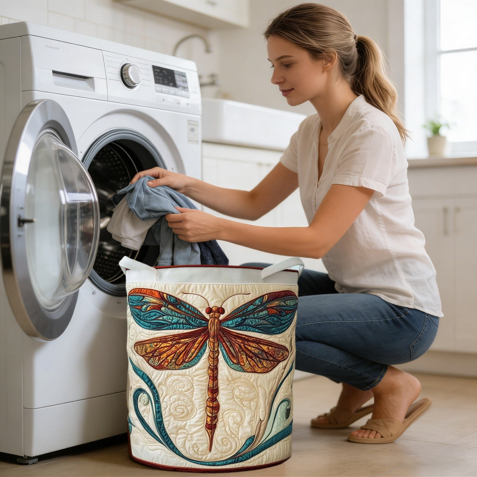 Quilted Laundry Boho Cat Animal Storage Hamper for Nursery Bedroom Laundry Room Sturdy Laundry Hamper with Handles for Home Storage and Laundry Organization Freestanding Utility
