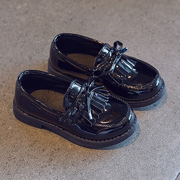 FSYBOA Girls Dress Shoes Size 3(Big Kids), Fashion Pull On Casual Platform Sole Kids School Uniform Shoes Black